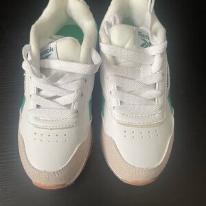Reebok White and Green Sneakers with Leather Upper
